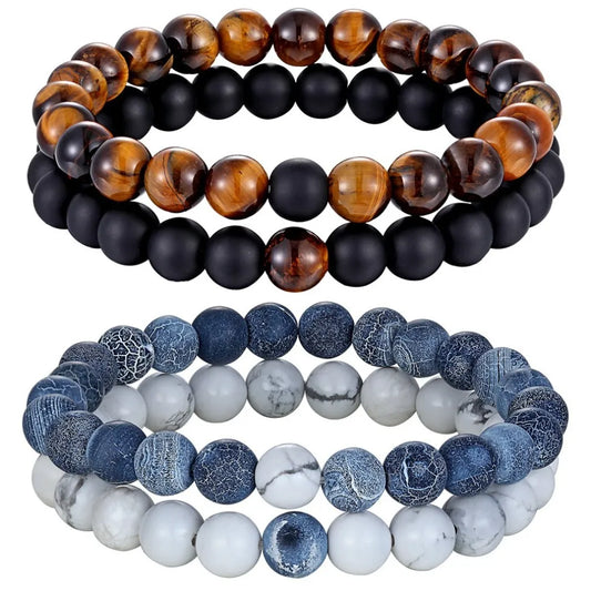 XQNI 2pcs/Set Style Couples Distance Bracelet Natural Stone Yoga Beaded Bracelet for Men Women Friend Charm Strand Jewelry