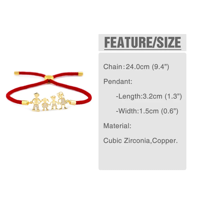 FLOLA Family Black Rope Gold Plated Bracelets Dad Mum Boy Bracelet Kid Adjustable Black String Bracelet Pulseiras Famila Brtb07