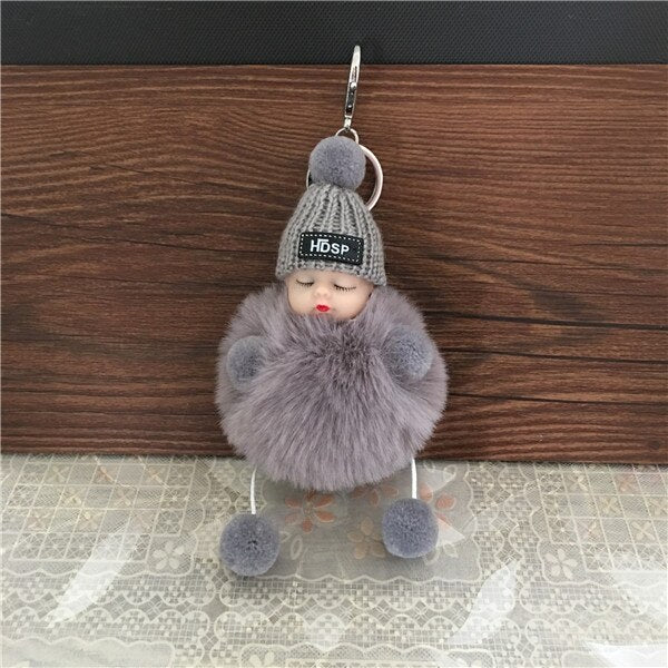 1PCS Cute Cartoon Doll Keychain Fur Ball Plush KeyChain Keyring Women Handbag Car Key Holder Bag Pendant Toys for Kids