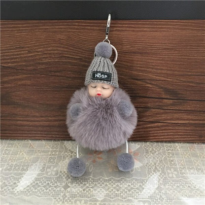 1PCS Cute Cartoon Doll Keychain Fur Ball Plush KeyChain Keyring Women Handbag Car Key Holder Bag Pendant Toys for Kids