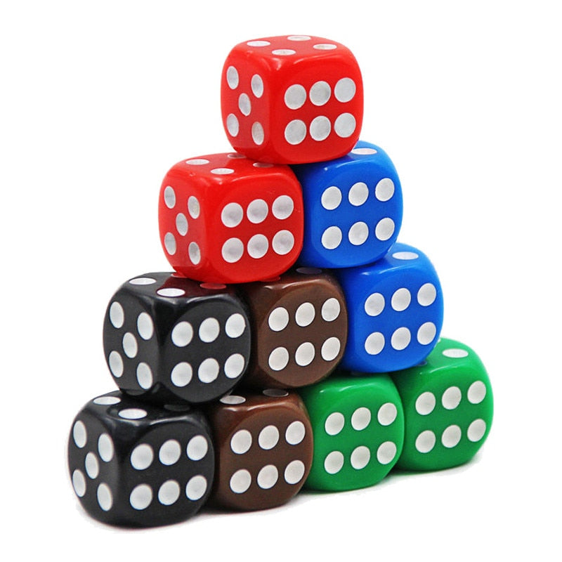 10Pcs High Quality 16mm Multi Color Six Sided Spot D6 Playing Games Opaque Point Dice for Bar Pub Club Party Board Game