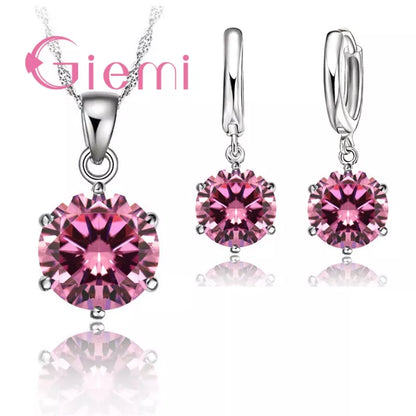 925 Sterling Silver Necklace Women Holiday Wedding Jewelry 6 Claw Cubic Zircon Pendant Engagement