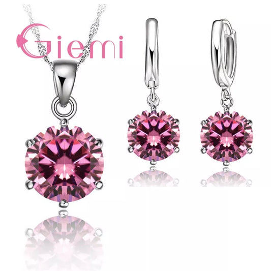 925 Sterling Silver Necklace Women Holiday Wedding Jewelry 6 Claw Cubic Zircon Pendant Engagement