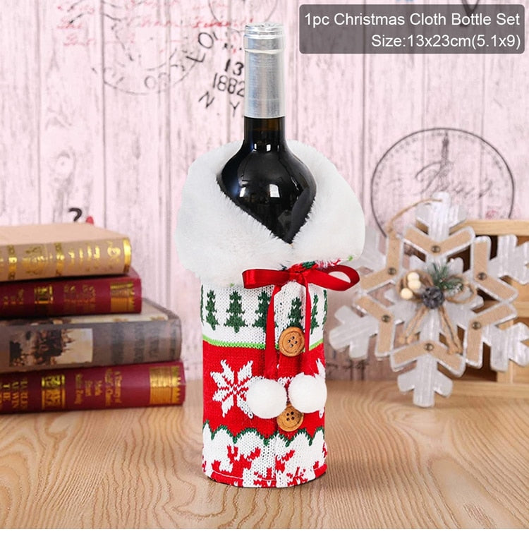 Christmas Wine Bottle Cover Merry Christmas Decor for Home 2023 Navidad Noel Christmas Ornaments Xmas Happy New Year 2024