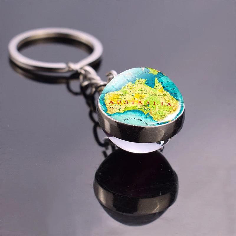 Vintage World Map Keychain Globe Earth Pendant Key Chain Americas Europe Australia Map Keychain Keyfob Christmas