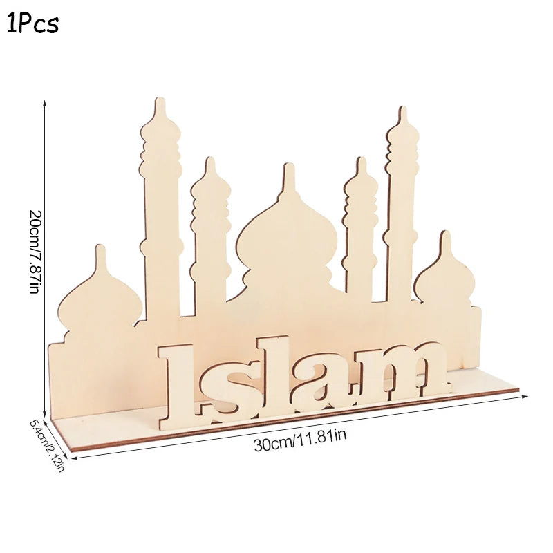 EID Mubarak Wooden Pendant With LED Candles Light Ramadan Decorations for Home Islamic Muslim Party Eid Decor Kareem Ramadan