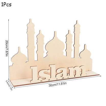 EID Mubarak Wooden Pendant With LED Candles Light Ramadan Decorations for Home Islamic Muslim Party Eid Decor Kareem Ramadan