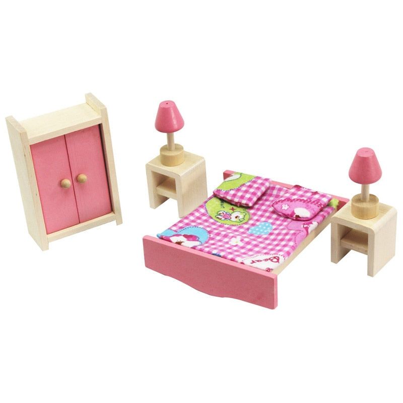 Wooden Dollhouse Furniture Miniature Toy for Dolls Kids Children House Play Toy Mini Furniture Sets Doll Toys Boys Girls