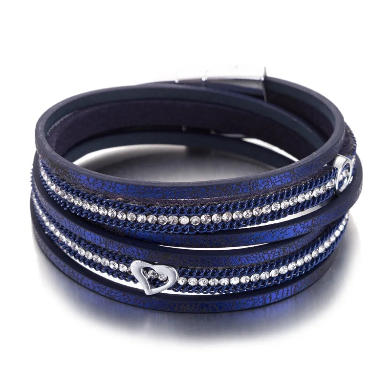 HOCOLE Fashion Gem Rhinestone Magnetic Leather Bracelets & Bangles Bohemian Handmade Multilayer Wrap Jewelry Women Pulseira