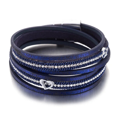 HOCOLE Fashion Gem Rhinestone Magnetic Leather Bracelets & Bangles Bohemian Handmade Multilayer Wrap Jewelry Women Pulseira