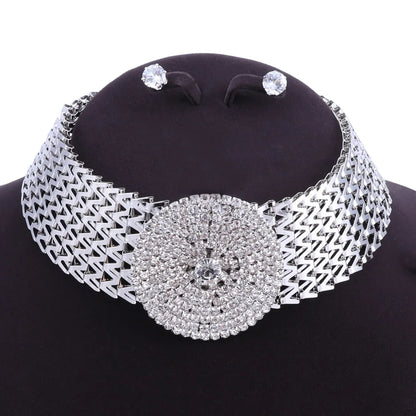 Crystal Bridal Jewelry Sets Gold Color Rhinestone Necklace Wedding Engagement Jewelry Sets for Women