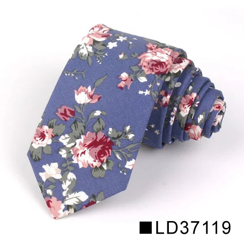 New Floral Tie for Men Women Skinny Cotton Neck Tie for Wedding Casual Mens Neckties Classic Suits Flower Print Neck Ties Cravat