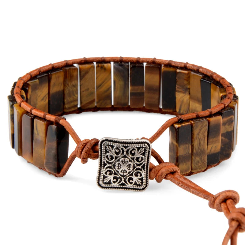 7 MultiColor Chakra Natural Stone Bracelet Bohemia Handmade Tube Beads Leather Wrap Bracelet Yoga Bracelets for Woman