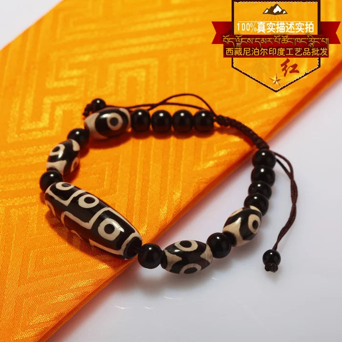 Tibet Dzi Beads Bracelet Natural Stone 9 Eyes and 3 Eyes Beads Fengshui Beads Bracelet