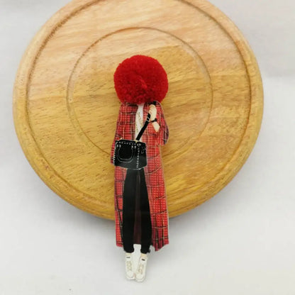 Fashion Brooch Pins for Woman Brooches Cute Girls Cartoon Models Acrylic Brooches Kawaii Pompom Clothing Jewelry Accessories