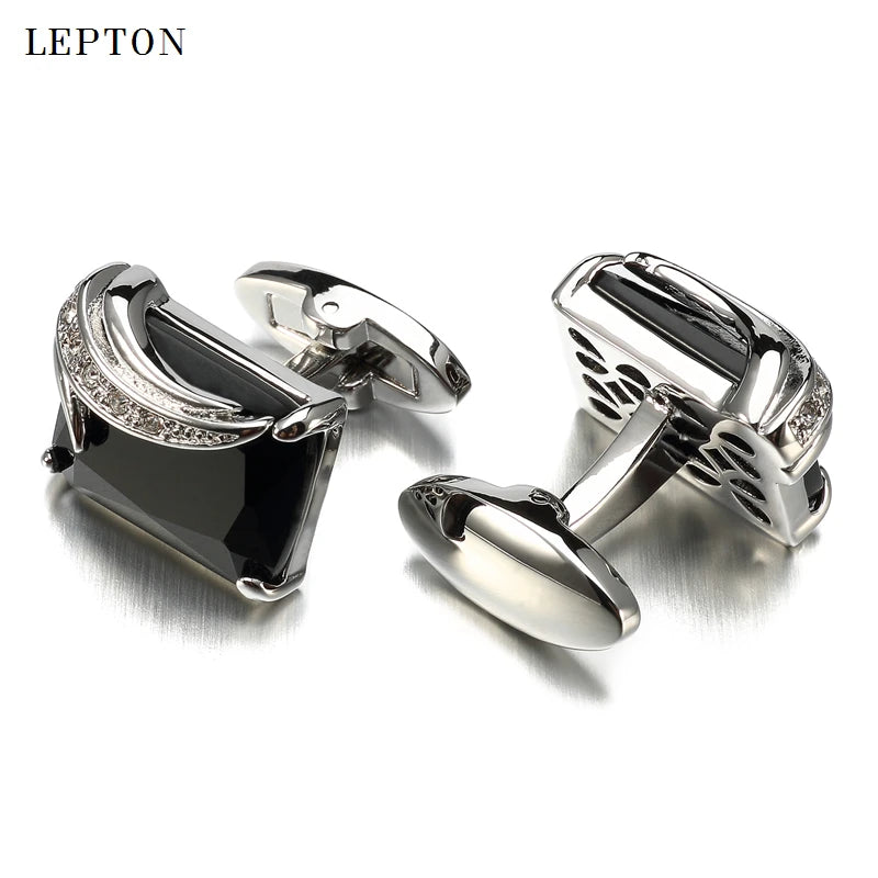 Low-Key Luxury Blue Glass Cufflinks for Mens Lepton Brand High Quality Square Crystal Cufflinks Shirt Cuff Links Relojes Gemelos