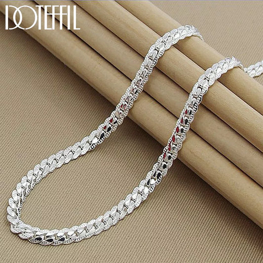 DOTEFFIL 925 Sterling Silver 6mm Side Chain 16/18/20/22/24 Inch Necklace for Woman Men Wedding Engagement Jewelry