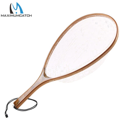 Maximumcatch Fly Fishing Landing Net Nylon Trout Catch and Release Net With Curve Wood Handle Tenkara Net