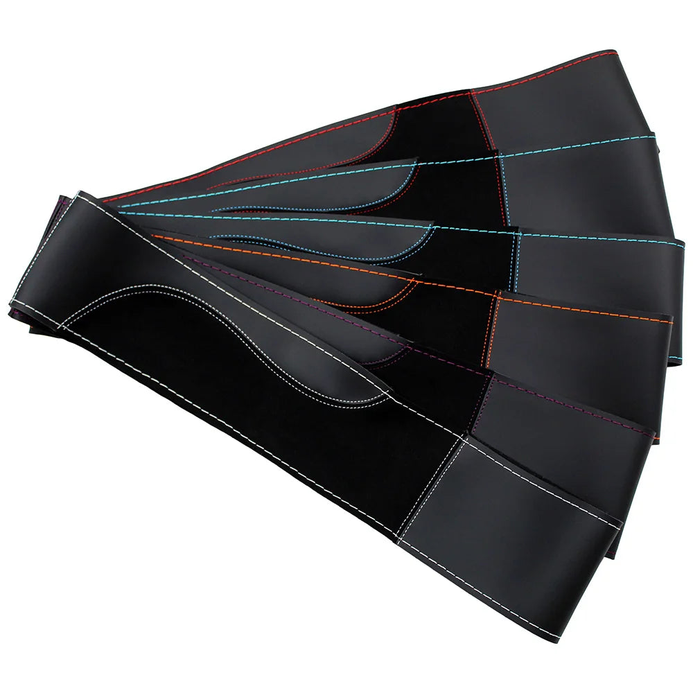 O SHI CAR 38cm DIY Steering Wheel Cover Wear-Resistant Soft PU + Suede Leather Car Steering-Wheel Braid With Needles Thread