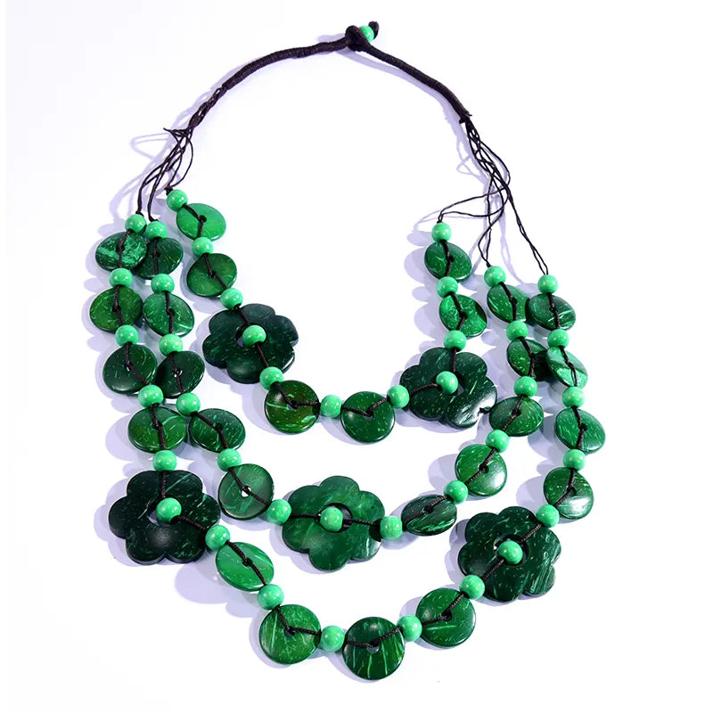 UDDEIN Bohemian Maxi Necklace for Women Party Jewelry Multi Layer Wood Tassel Pendant Statement Choker Flower Necklace Collar