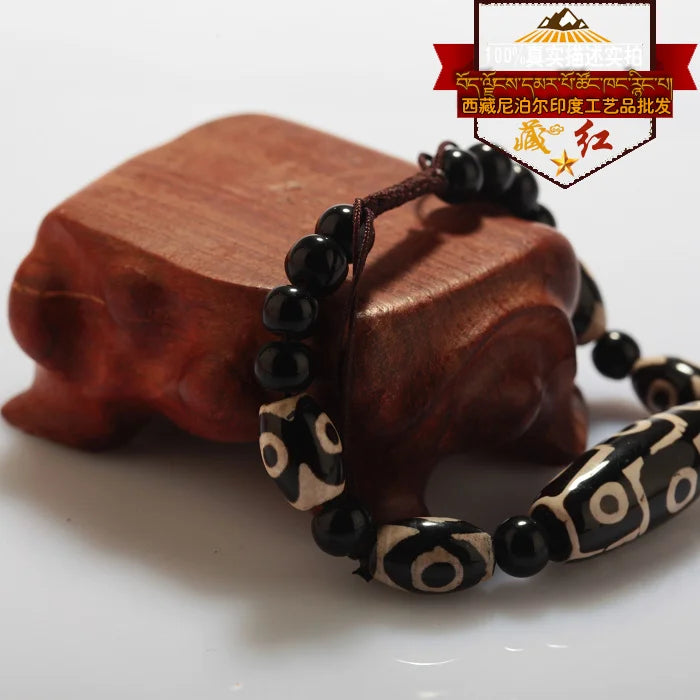 Tibet Dzi Beads Bracelet Natural Stone 9 Eyes and 3 Eyes Beads Fengshui Beads Bracelet