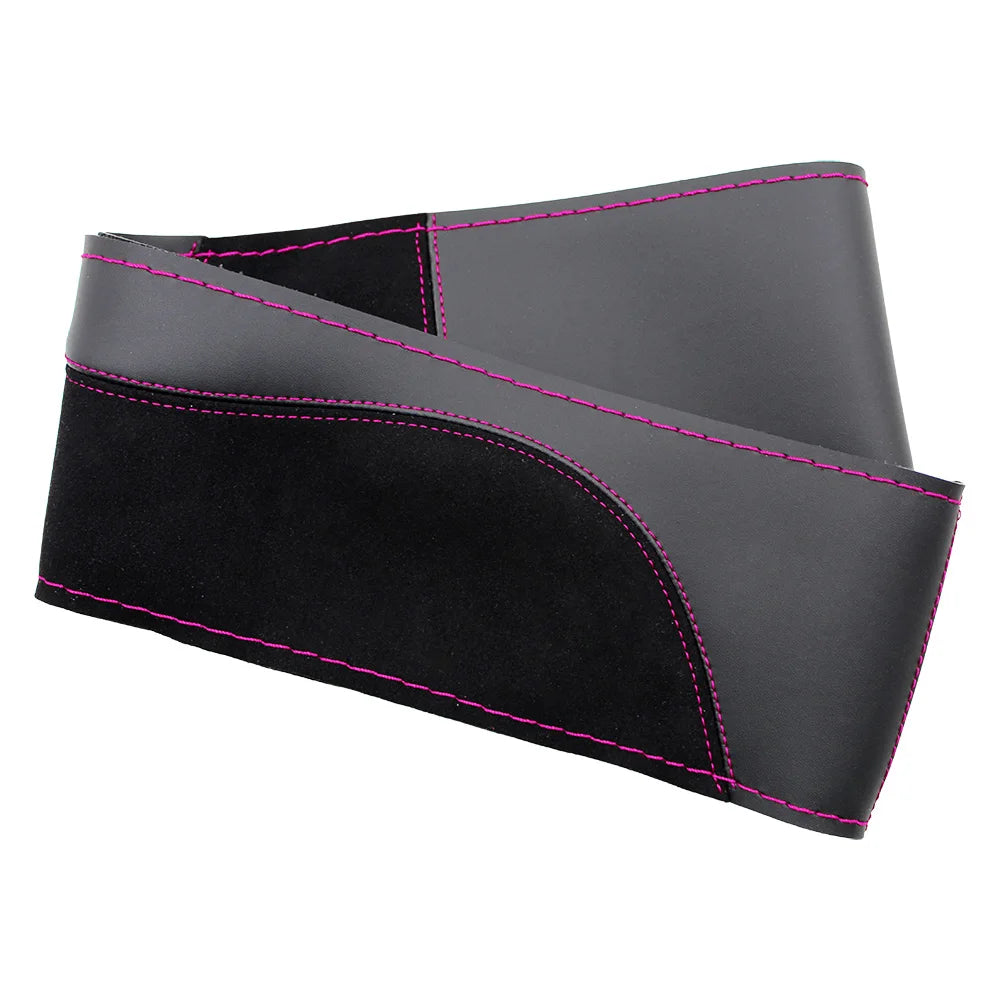 O SHI CAR 38cm DIY Steering Wheel Cover Wear-Resistant Soft PU + Suede Leather Car Steering-Wheel Braid With Needles Thread