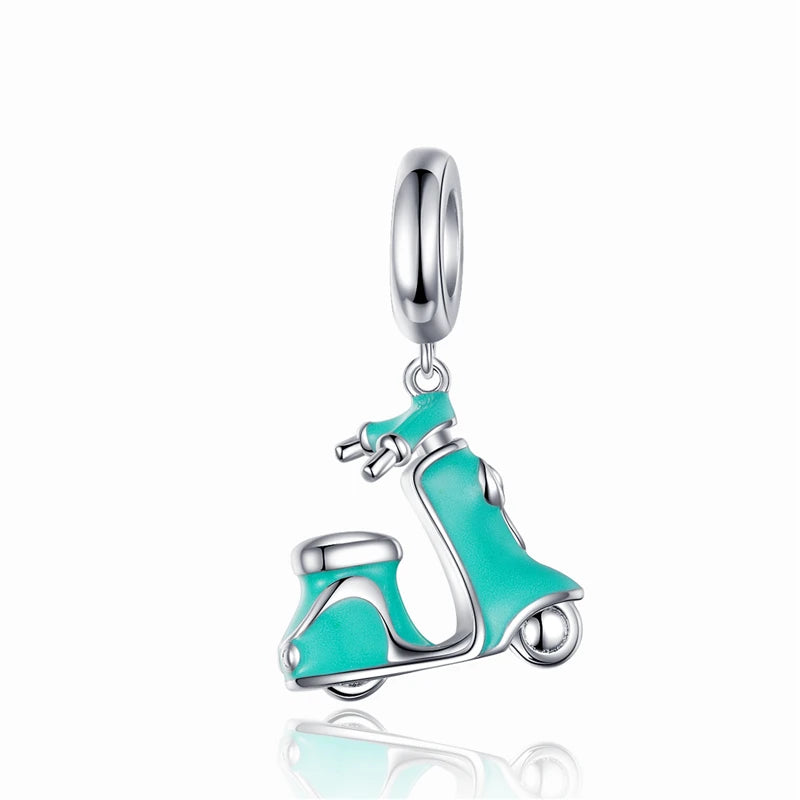 BISAER 925 Sterling Silver Blue Travel Suitcase Charm Pink Car Pendant Family House Home Beads Fit Women Bracelet DIY Jewelry