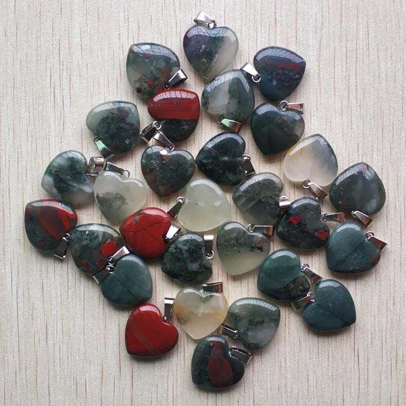 50pcs/Lot 2022 Assorted Heart Natural Stone Charms Pendants for Jewelry Making Good Quality 20mm
