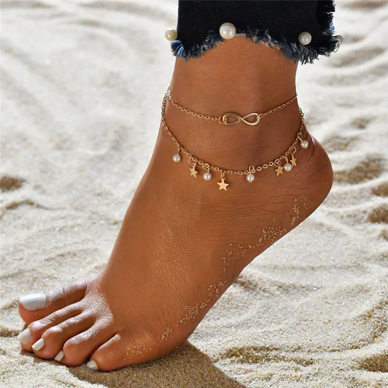 Modyle Vintage Beach Foot Anklet for Women Bohemian Female Anklets Summer Bracelet on the Leg Jewelry