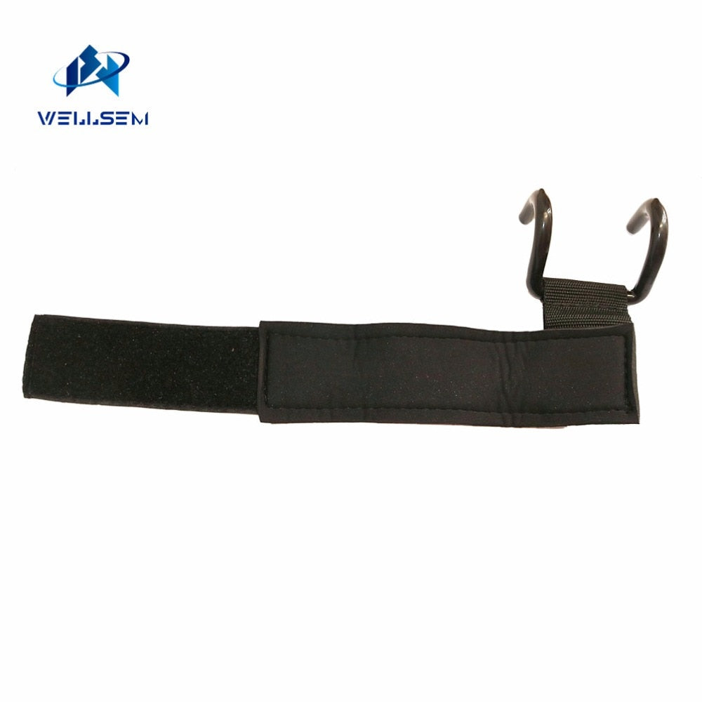 Wellsem Adjustable Strong Steel Hook Grips Straps Weight Lifting Strength Training Gym Fitness Black Wrist Support Lift Straps