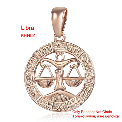 Davieslee Pendant Necklace for Women 12 Zodiac Sign Constellation Yellow Rose Gold Color Womens Necklaces Round Shaped LGPM16