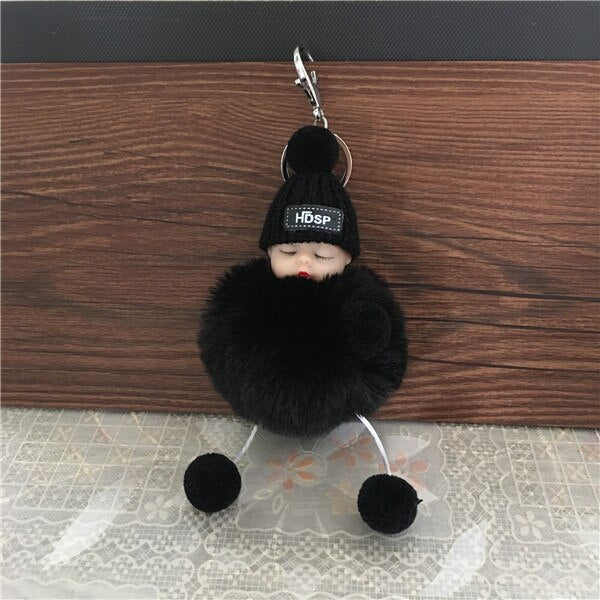 1PCS Cute Cartoon Doll Keychain Fur Ball Plush KeyChain Keyring Women Handbag Car Key Holder Bag Pendant Toys for Kids