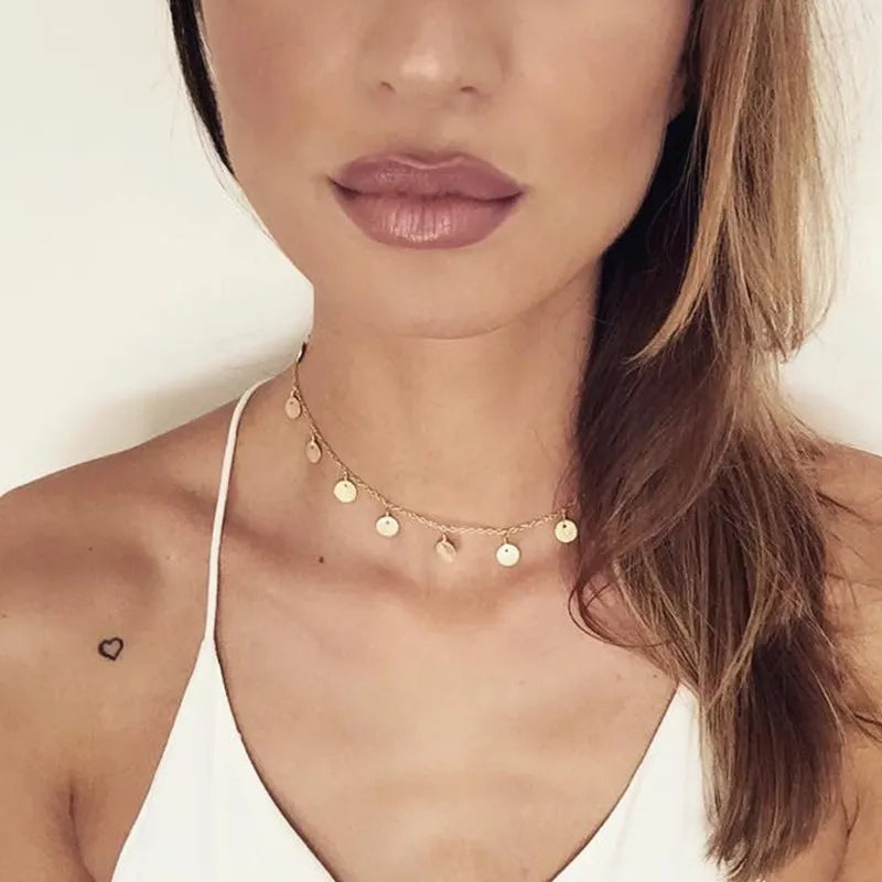 Bohemian Moon Star Crystal Heart Choker Necklace for Women Necklace Pendant on Neck Chocker Necklace Jewelry