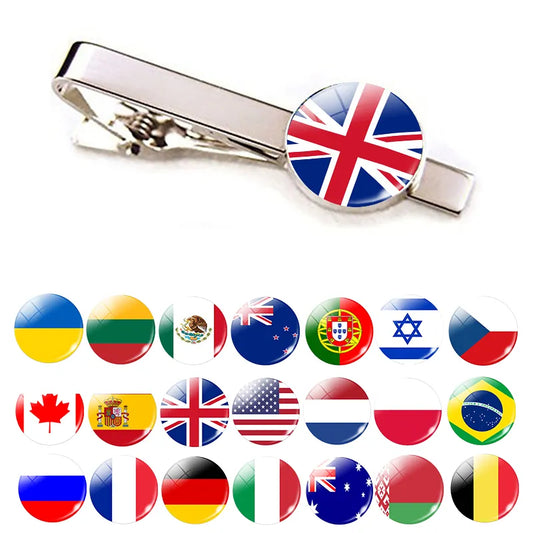 30 Countries National Flag Tie Clips Men Metal Necktie USA Flag Clip Pins Button Wedding Suit Accessories