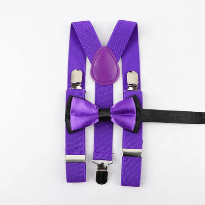 Solid Color Children Belt Bowtie Set Baby Boys Suspenders Polyester Y-Back Braces Two Colors Bow Tie Adjustable Elastic Kids
