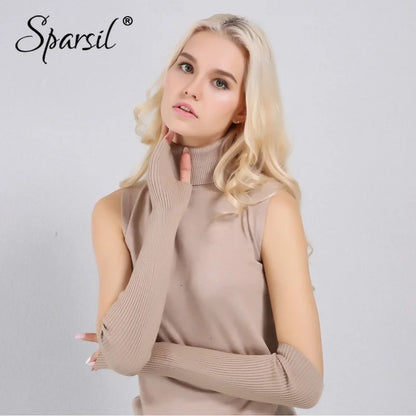 Sparsil Women Winter Arm Warmers Cashmere Fingerless Long Gloves Solid Warm Mittens Elbow Thread Knitted Sleeves 50cm Glove
