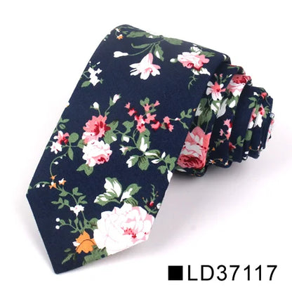 New Floral Tie for Men Women Skinny Cotton Neck Tie for Wedding Casual Mens Neckties Classic Suits Flower Print Neck Ties Cravat