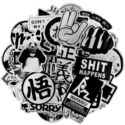 50 PCS Metallic Black and White Sticker Punk Funny Cool Sticker DIY for Laptop Motorcycle Bicycle Guitar Suitcase Skateboard Car
