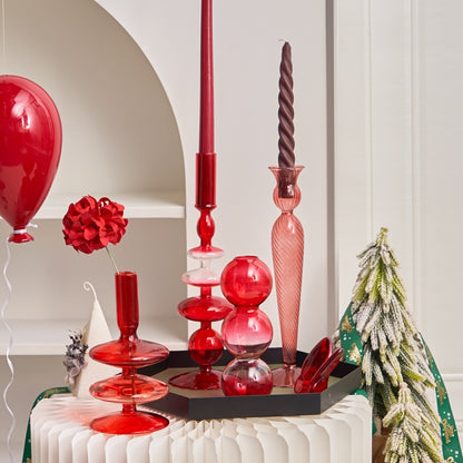 Red Glass Candle Holders Taper Candle Stand Christmas Candle Holder Candlestick Holder Christmas Decor Green Glass