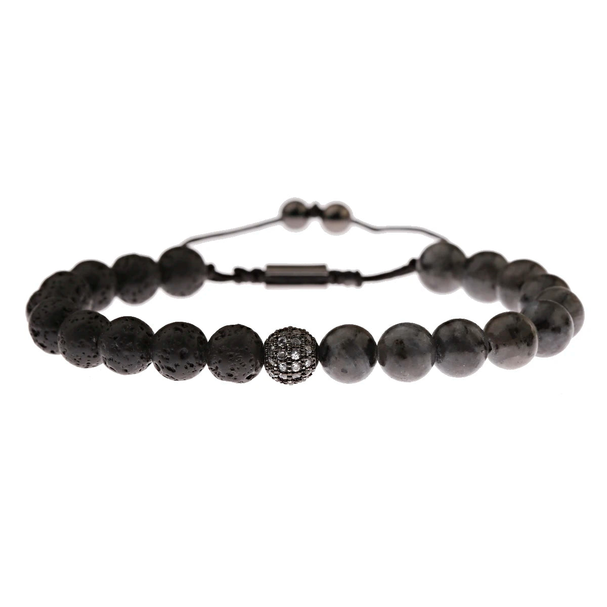 DOUVEI Round Black CZ Zircon Pave Lava Weaving Bracelet Men Beads Weaving Bracelet Homme Adjustable ABL005