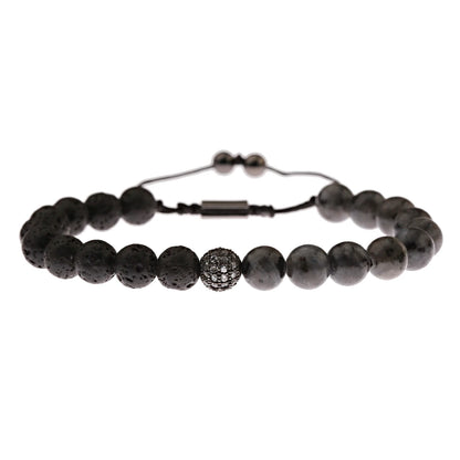 DOUVEI Round Black CZ Zircon Pave Lava Weaving Bracelet Men Beads Weaving Bracelet Homme Adjustable ABL005