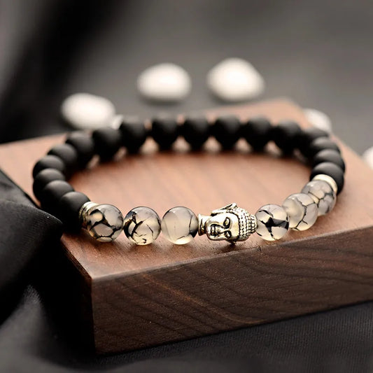 Buddhism Yoga Balance Bracelet Men Bileklik Black Matte Natural Stone Beads Bracelet for Women Braclet Jewelry AB216