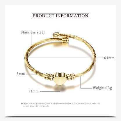Heart Charm Bangle With Initial Alphabet Letter Engrave High Quality Women Jewelry Cuff Bangles Party