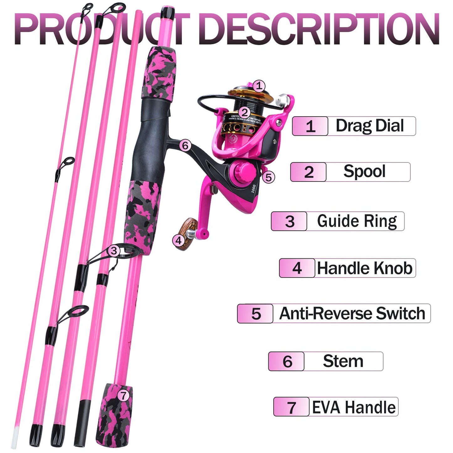 Sougayilang 5 Section Red/Yellow Fishing Set 170cm Fishing Rod and YW/OE1000-3000 Spinning Reel Portable Travel Fishing Combo