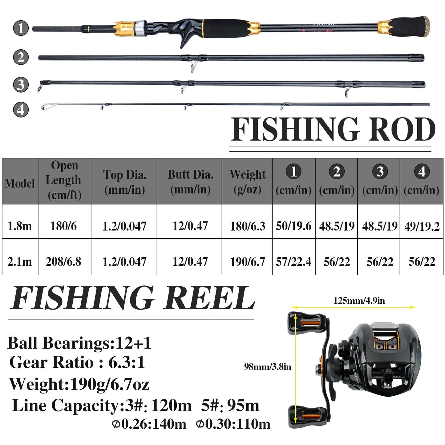 Sougayilang 1.8m 2.1m Baitcsting Rod Full Kit 4 Section M Power Carbon Fishing Rod 100M Fishing Line Lures Hooks Jig Head Pesca
