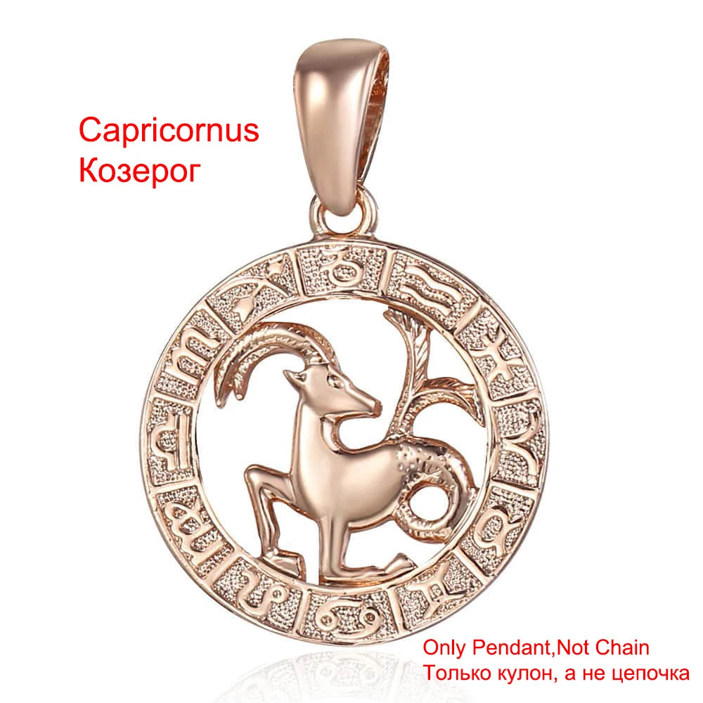 Davieslee Pendant Necklace for Women 12 Zodiac Sign Constellation Yellow Rose Gold Color Womens Necklaces Round Shaped LGPM16