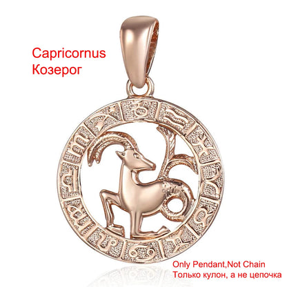 Davieslee Pendant Necklace for Women 12 Zodiac Sign Constellation Yellow Rose Gold Color Womens Necklaces Round Shaped LGPM16