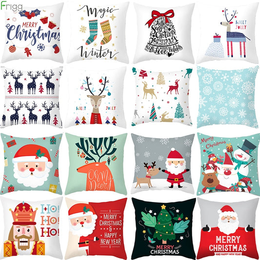 Merry Christma Decorations for Home Reindeer Santa Claus Tree Cushion Cover Christmas Ornament 2020 Xmas Noel New Year 2021