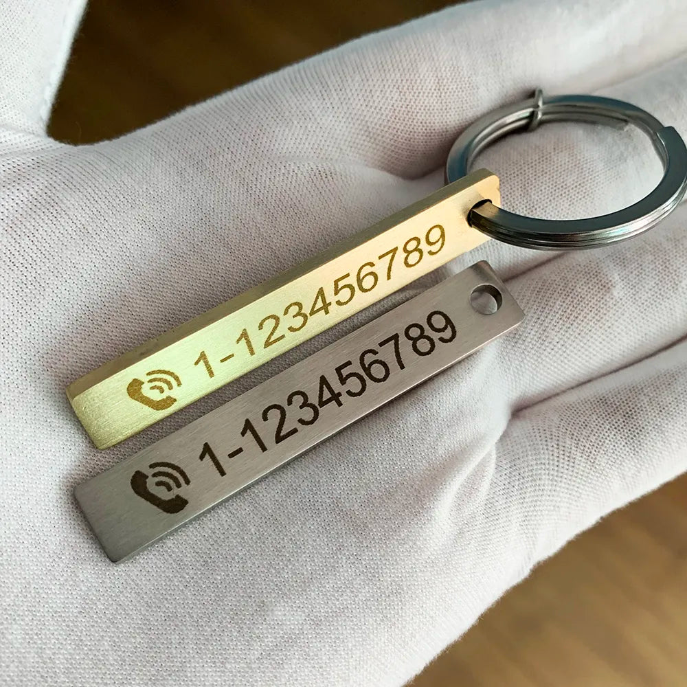 Custom Phone Number Logo Name Keychain Women Men Car Key Ring Laser Engraveing Key Chain Stainless Steel Personalized