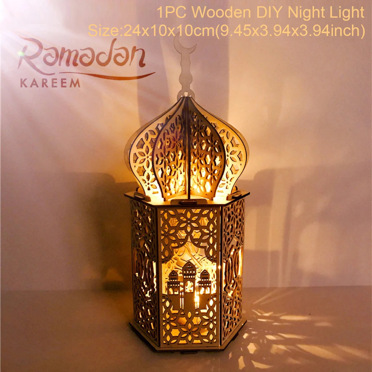 Wooden Palace Ornament Ramadan Decoration for Home 2024 Aid Eid Mubarak Ramadan Kareem Islamic Muslim Festival Party Decor